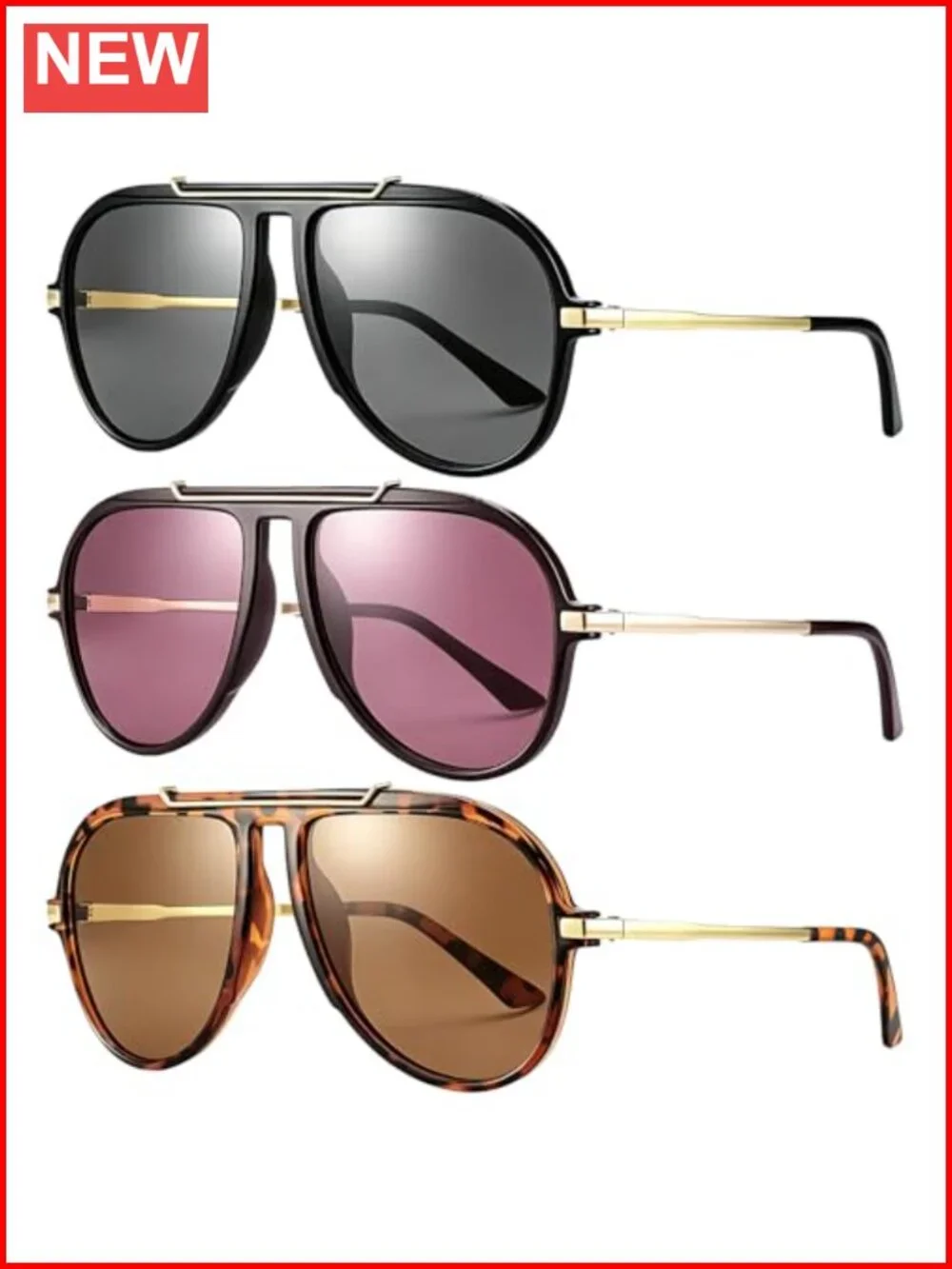 Oversized Retro Aviator Sunglasses Double Bridge Oval Frame UV400 Protection
